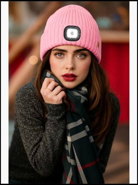 USB Rechargeable LED Lighted Fleece Lined Beanie Hat, 4 LED Headlamp Hat main image 4